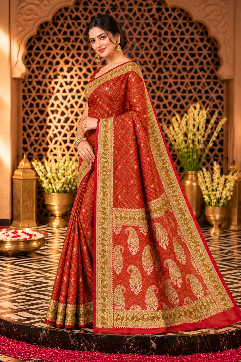 Red Mulbary Banarasi Silk Woven Saree