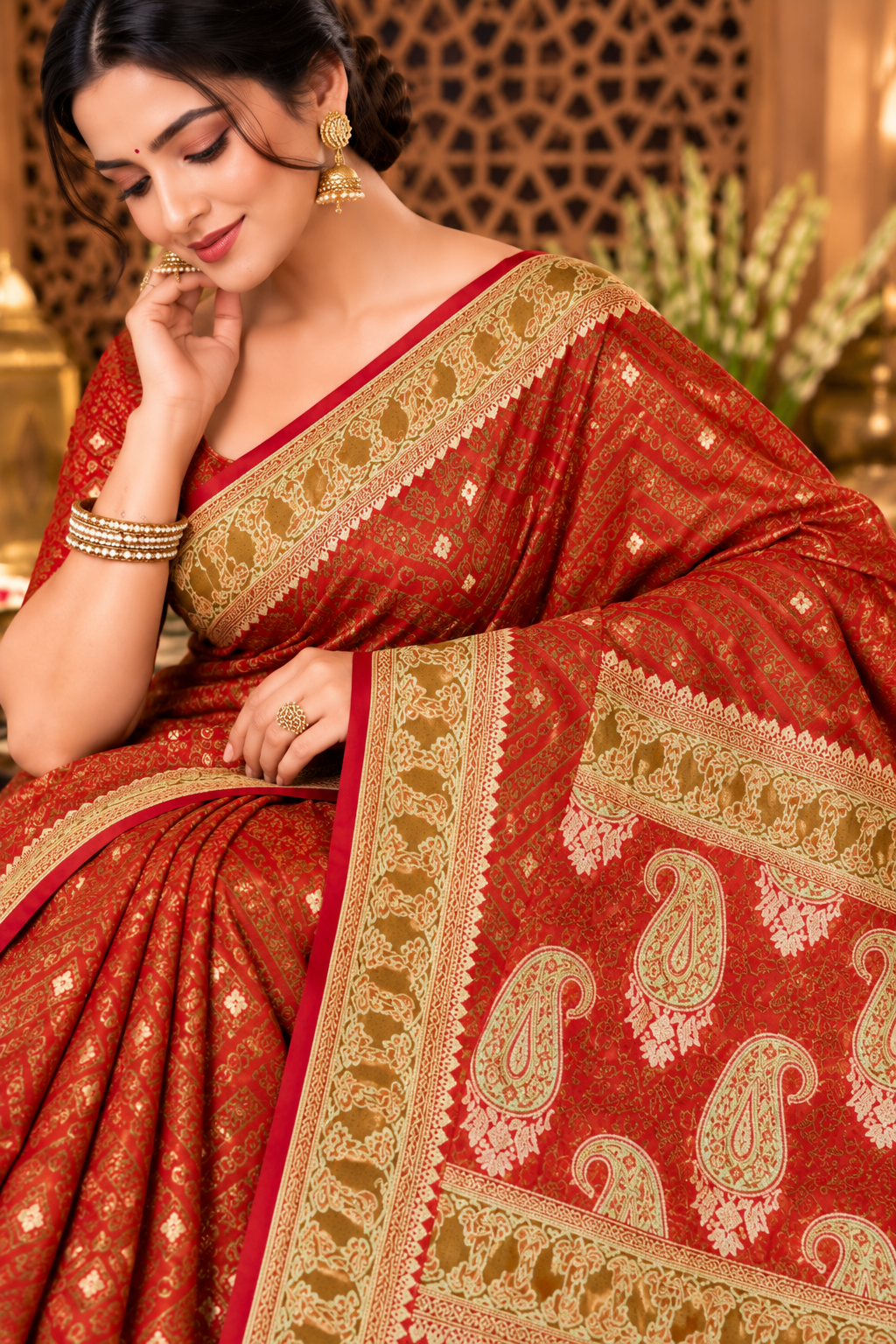 Red Mulbary Banarasi Silk Woven Saree
