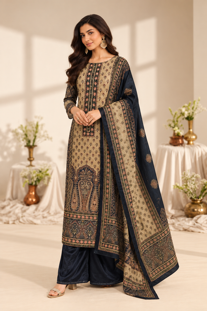 Black Velvet Digital Printed Unstitched Suit Fabric