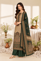 Botle Green Velvet Digital Printed Unstitched Suit Fabric