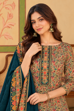 Bottle Green Floral Resham Woven Pashmina Unstitched Suit Material