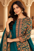 Teal Floral Resham Woven Pashmina Unstitched Suit Fabric