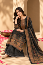 Grey Velvet Digital Printed Unstitched Suit Fabric