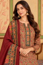 Maroon Floral Resham Woven Pashmina Unstitched Suit Material