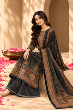 Grey Velvet Digital Printed Unstitched Suit Fabric