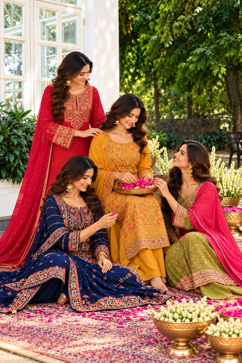 Mustard Floral Embroidered Georgette Unstitched Suit Material