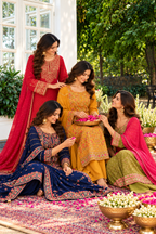 Mustard Floral Embroidered Georgette Unstitched Suit Material