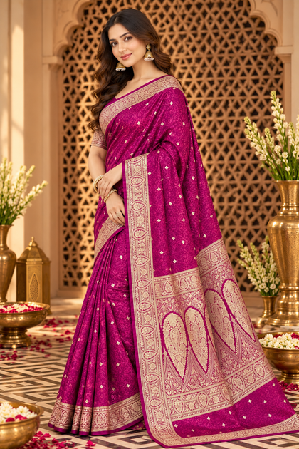 Purple Mulbary Banarasi Silk Woven Saree
