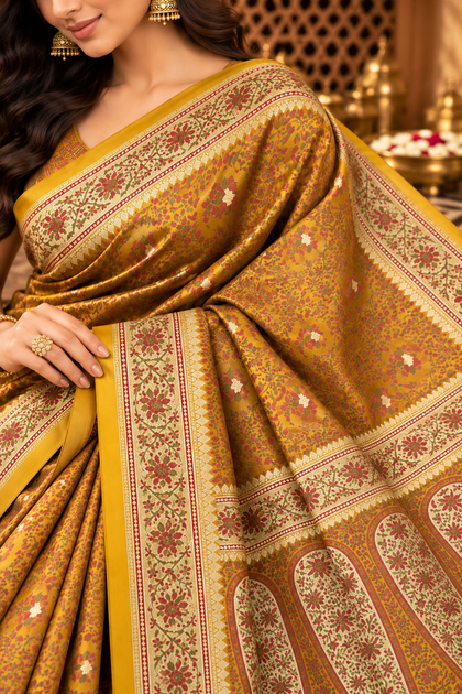 Mustard Mulbary Banarasi Silk Woven Saree