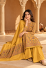 Mustard Floral Resham Woven Pashmina Unstitched Suit Fabric