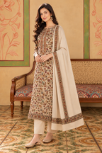 Cream Floral Resham Woven Pashmina Unstitched Suit Fabric
