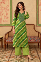 Green Muslin Printed And Mirror Work Kurta Set