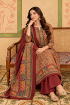 Maroon Floral Resham Woven Pashmina Unstitched Suit Material