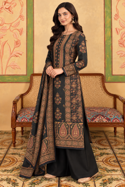 Bottle Green Velvet Printed Unstitched Suit Material
