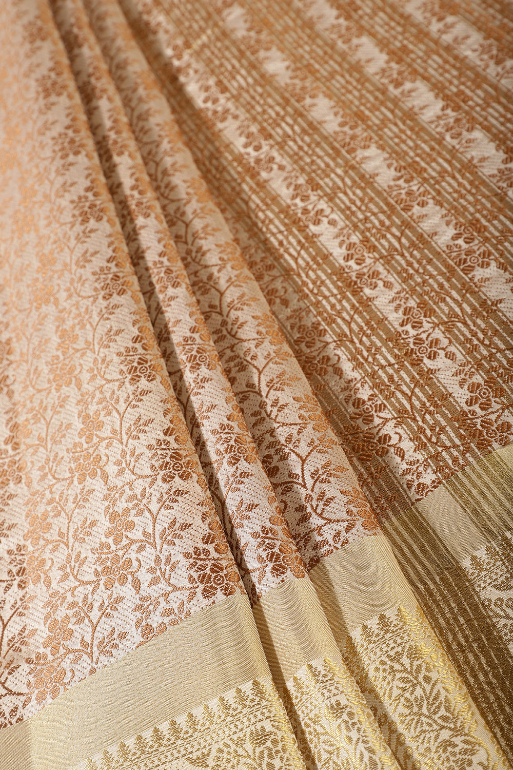 Cream Color Silk Floral Resham & Zari Woven Saree