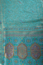 Teal Blue Baluchari Silk Meenakari Woven Saree