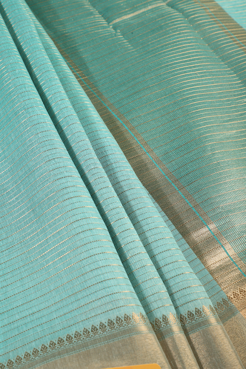 Turquoise Color Cotton Zari Embroidered and Woven Saree