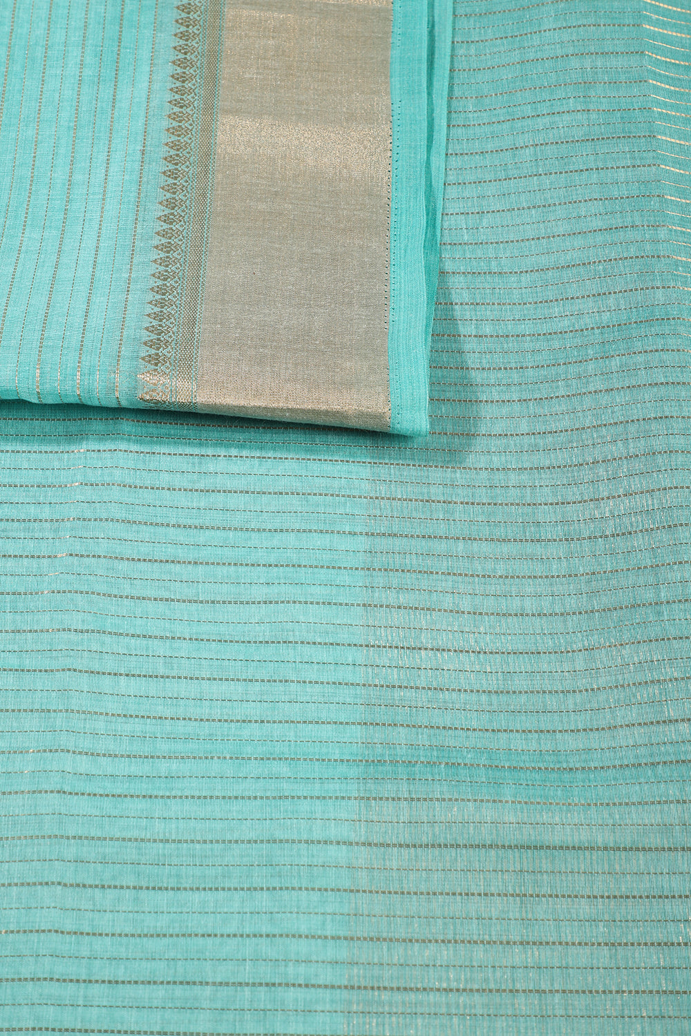 Turquoise Color Cotton Zari Embroidered and Woven Saree