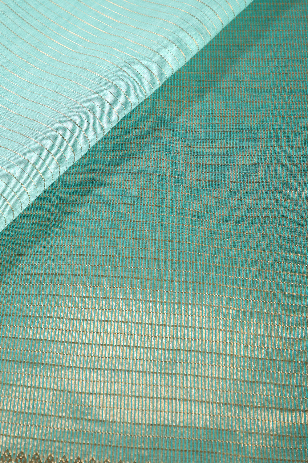 Turquoise Color Cotton Zari Embroidered and Woven Saree