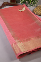 Dusty Pink Color Cotton Zari Embroidered and Woven Saree