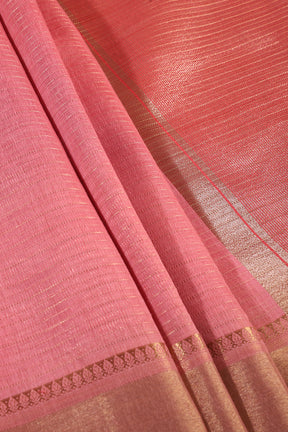 Dusty Pink Color Cotton Zari Embroidered and Woven Saree