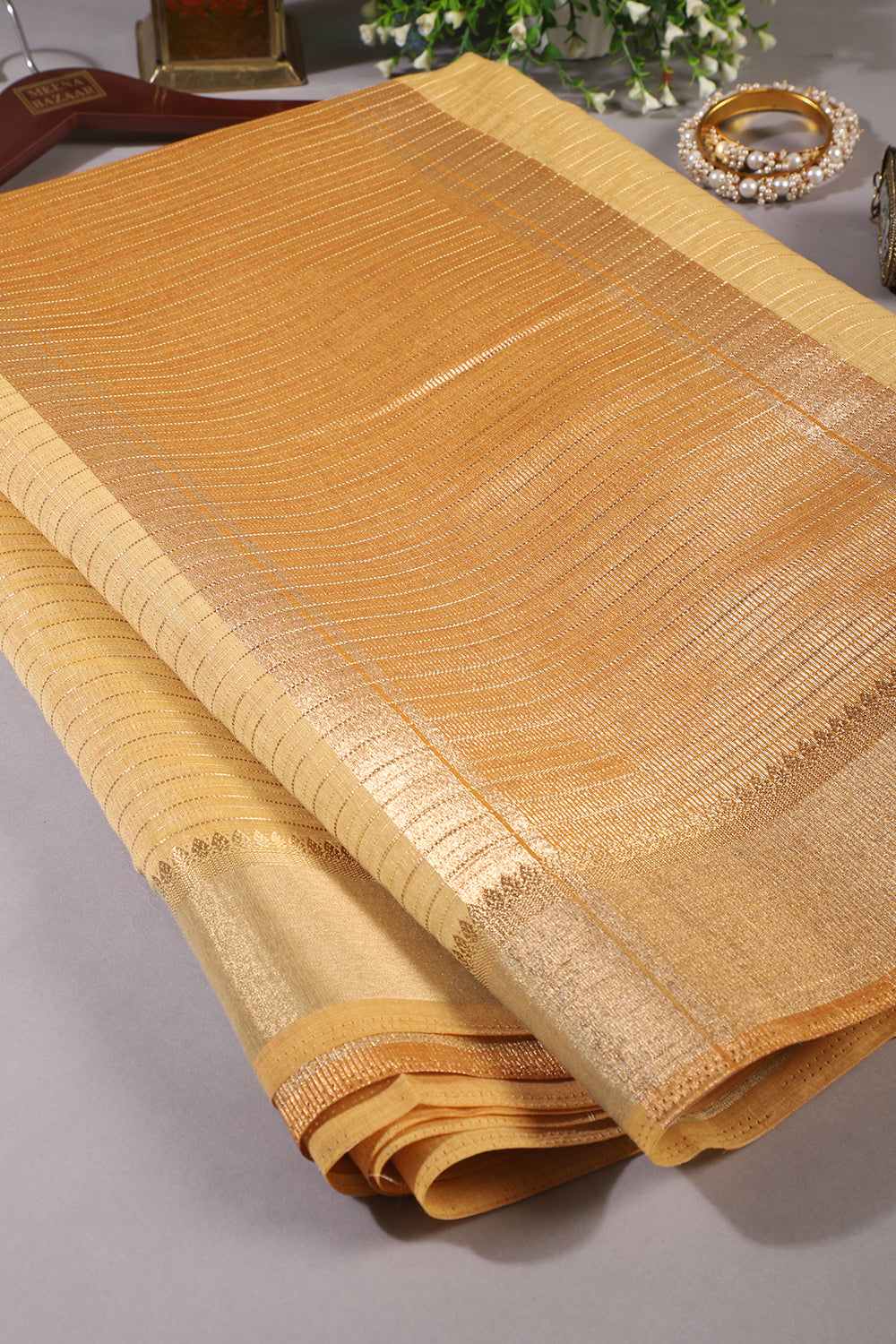 Pale Mustard Color Cotton Zari Embroidered and Woven Saree