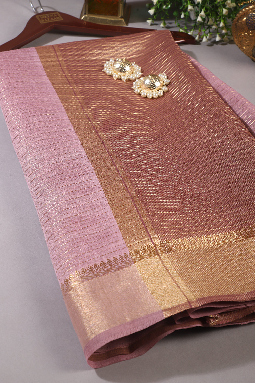 Mauve Color Cotton Zari Embroidered and Woven Saree