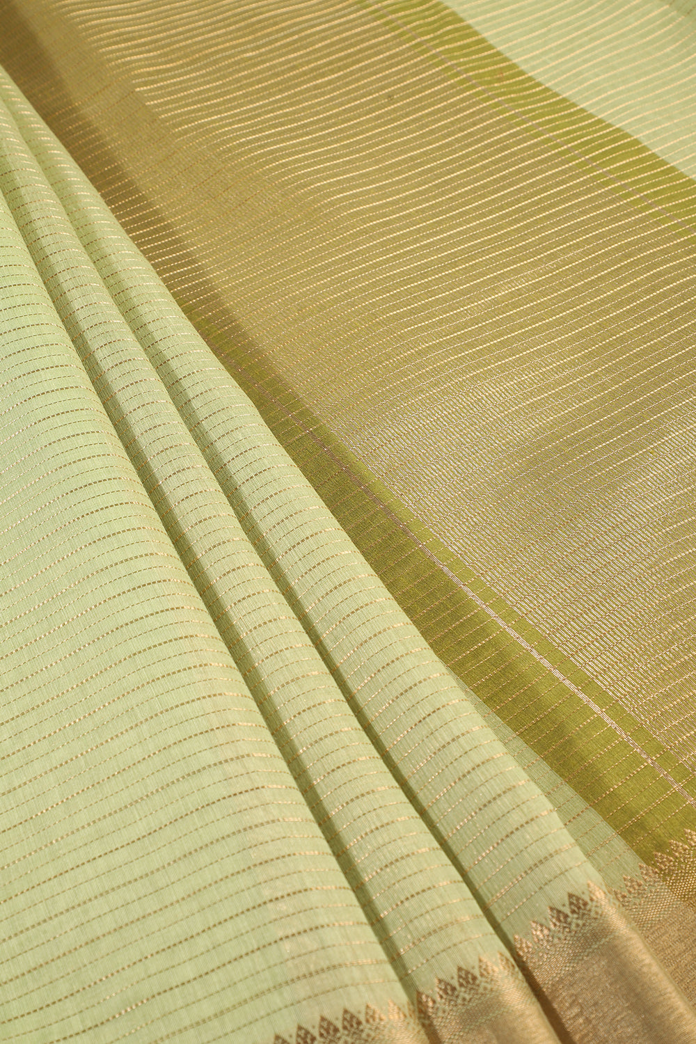 Pista Green Color Cotton Zari Embroidered and Woven Saree