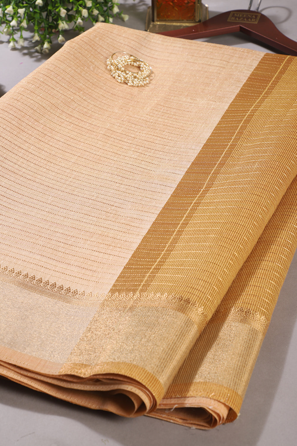 Beige Color Cotton Zari Embroidered and Woven Saree