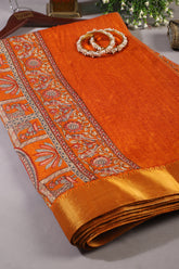 Mustard Color Cotton Traditional Printed Saree