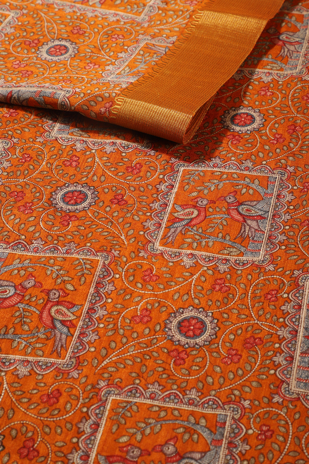 Mustard Color Cotton Traditional Printed Saree