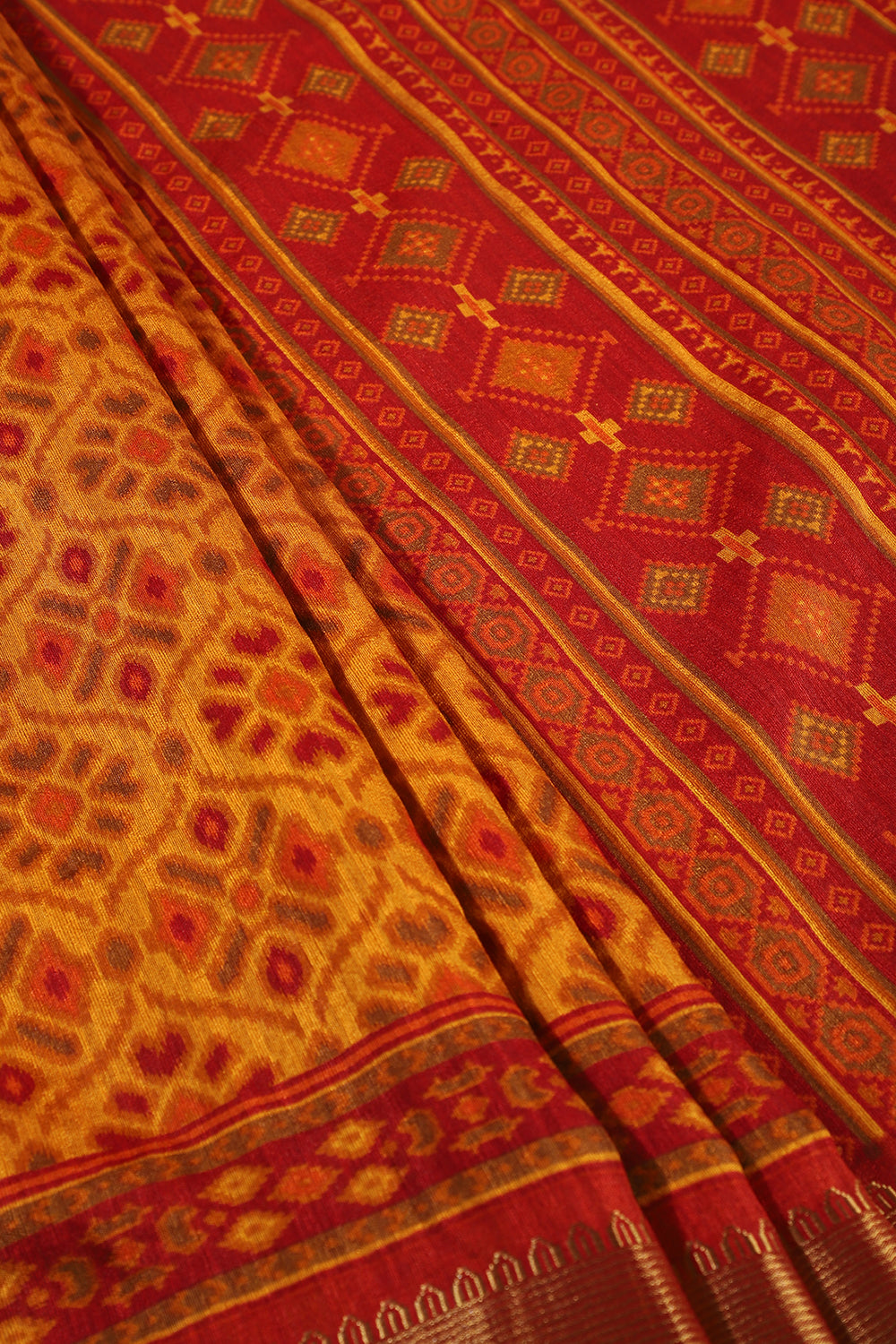 Mustard Colour Printed Cotton Silk Saree