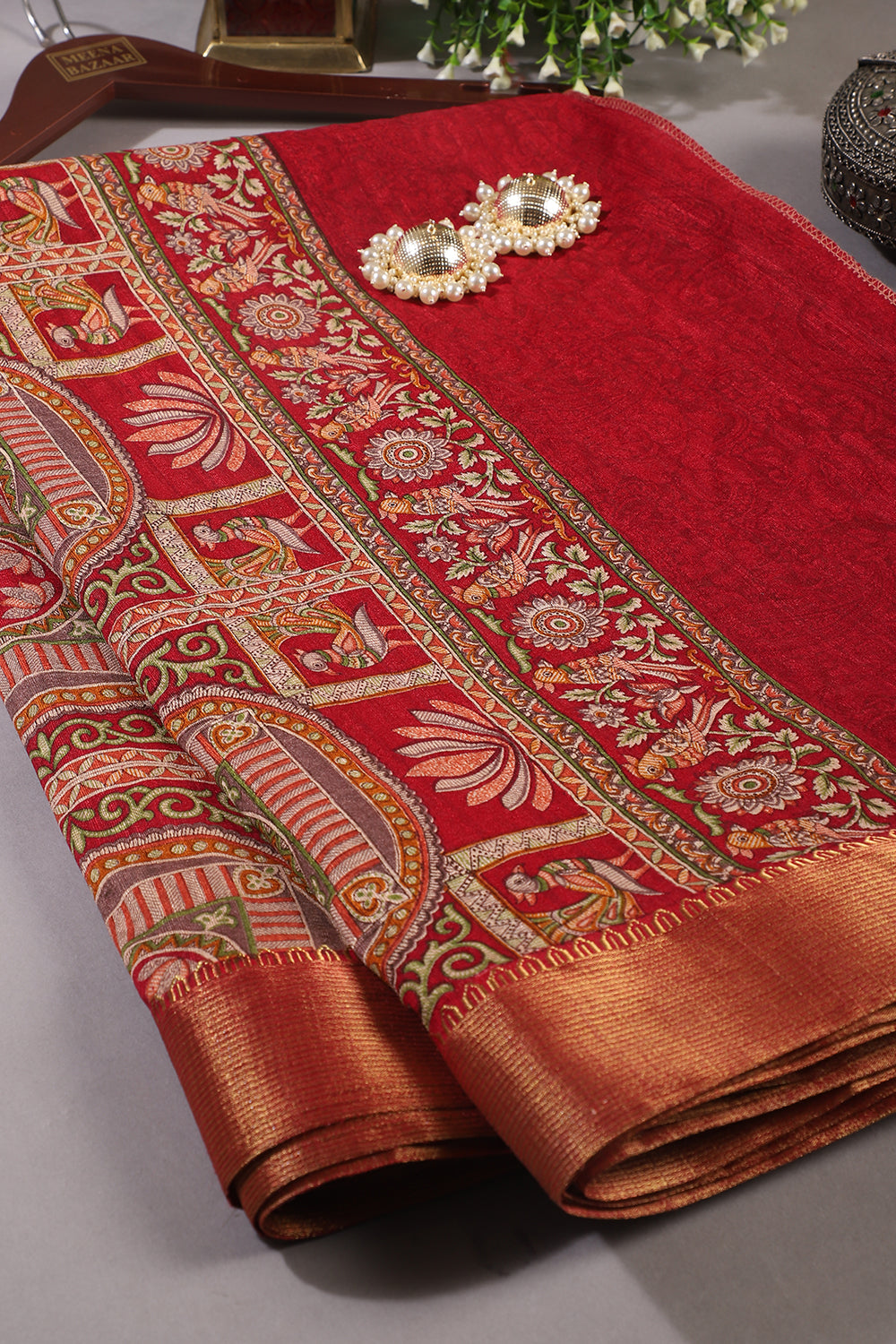 Maroon Color Cotton Traditional Printed Saree