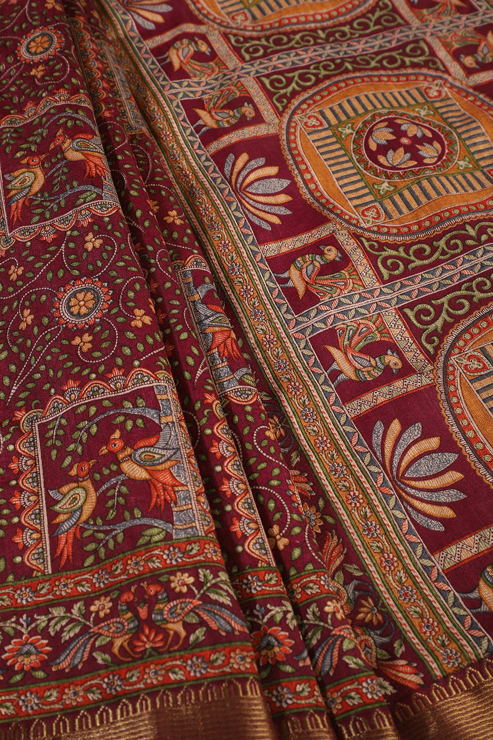 Wine Color Cotton Traditional Printed Saree