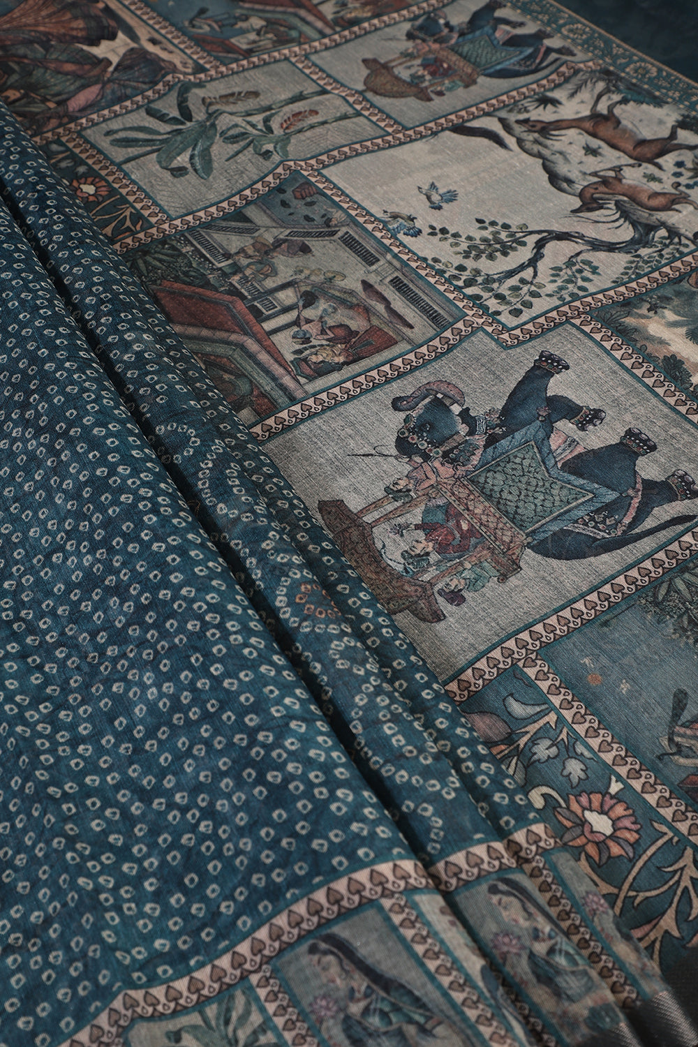 Teal Color Printed Organza Saree