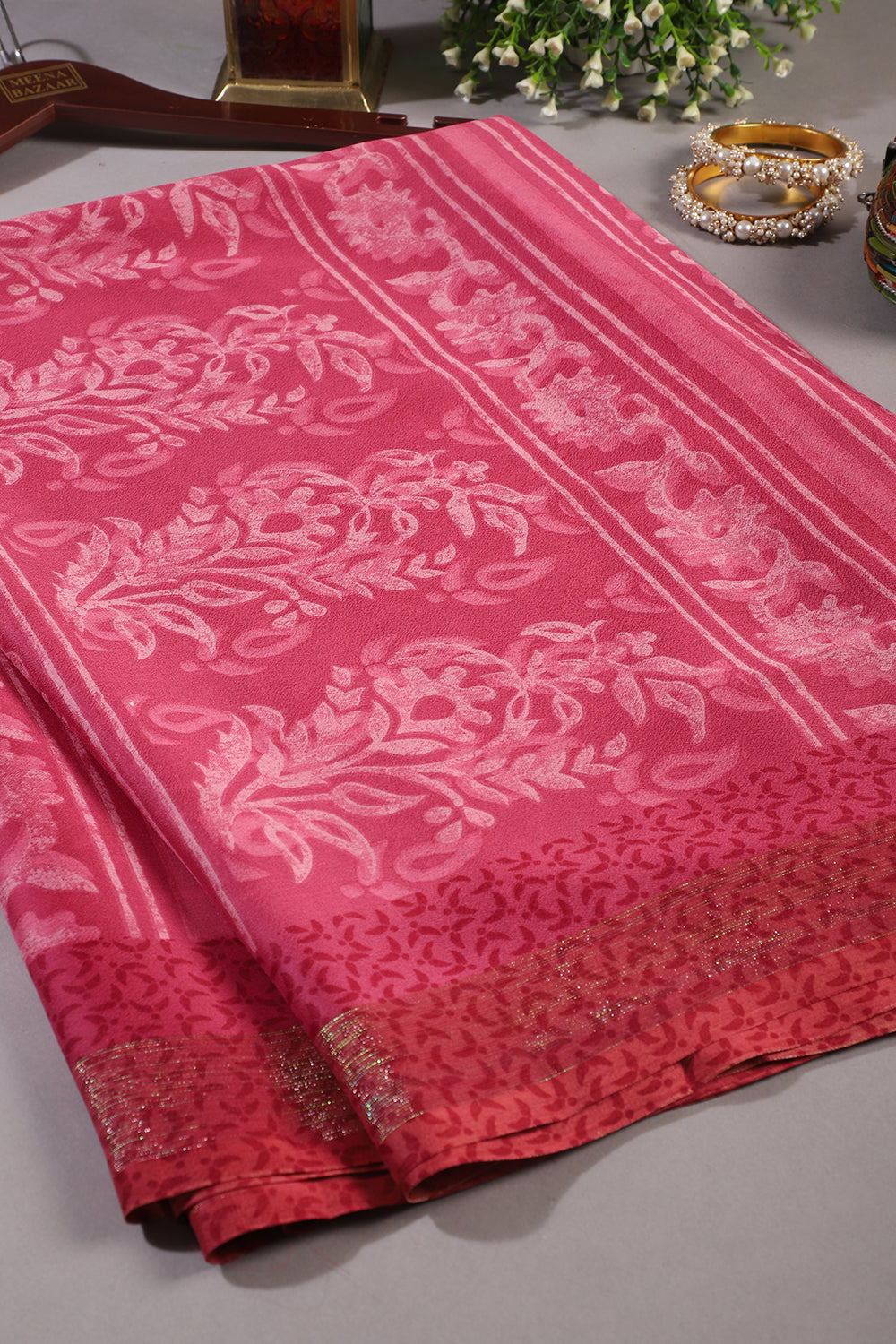 Cranberry Color Georgette Printed Saree