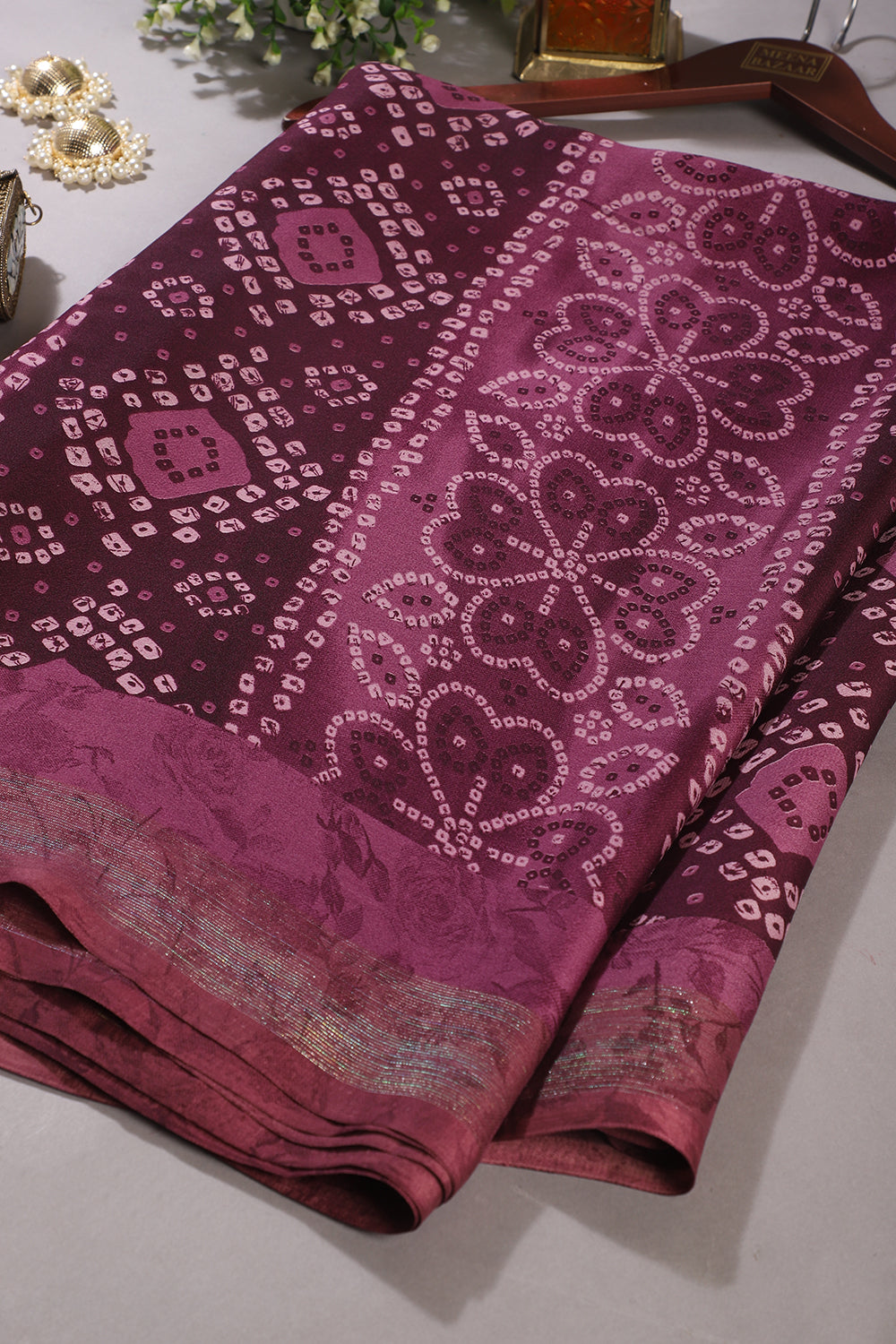 Dark Mauve Color Georgette  Abstract Printed Saree