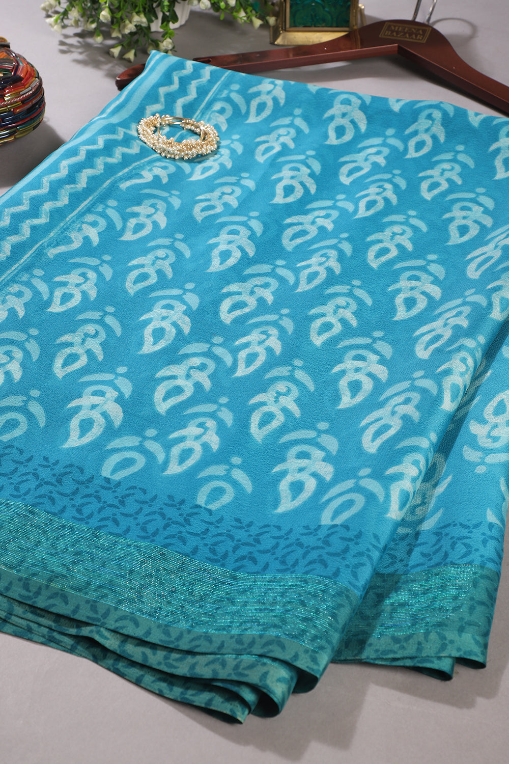 Turquoise Color Georgette Printed Saree
