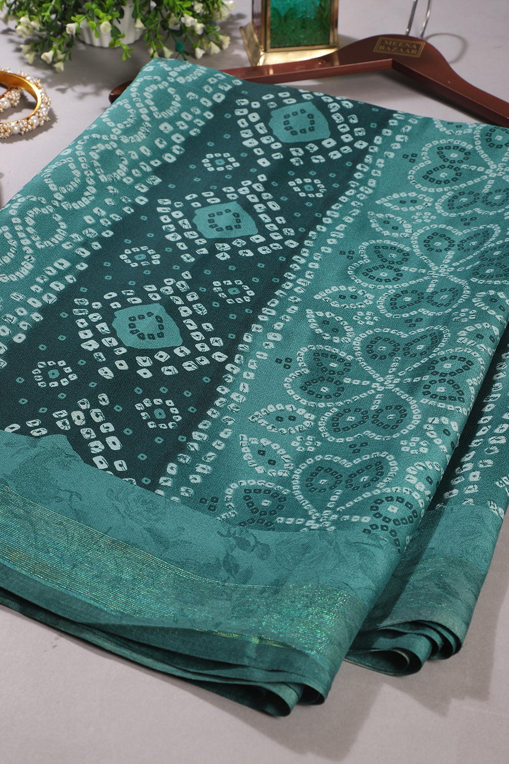 Sea Green Color Georgette  Abstract Printed Saree