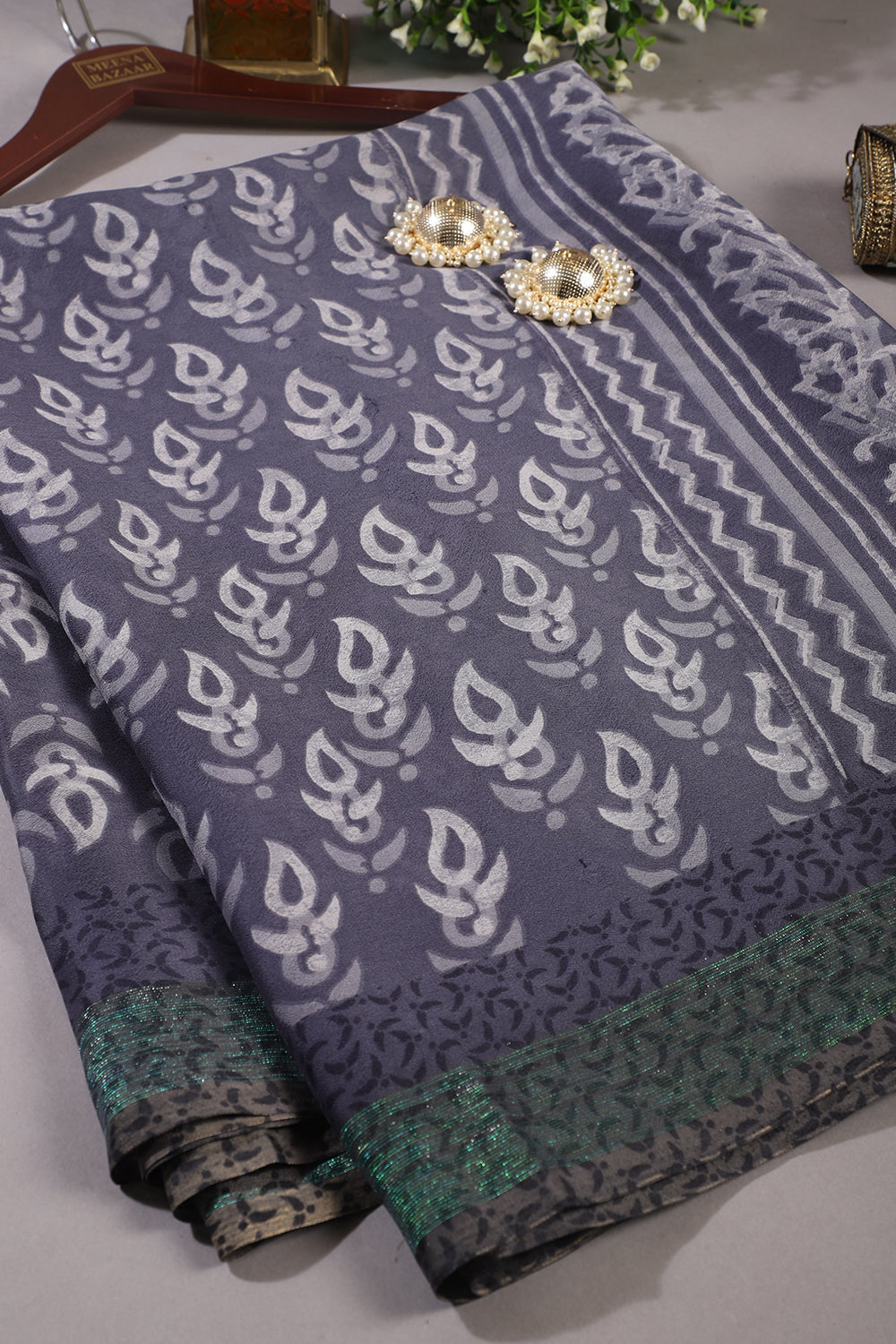 Grey Color Georgette Printed Saree