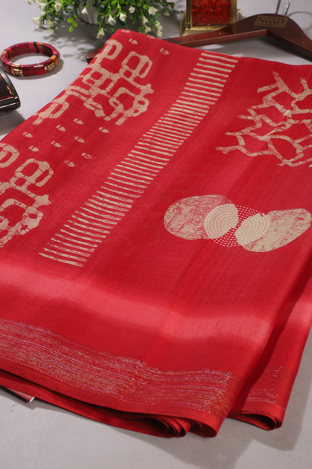 Red Color Georgette Printed Saree