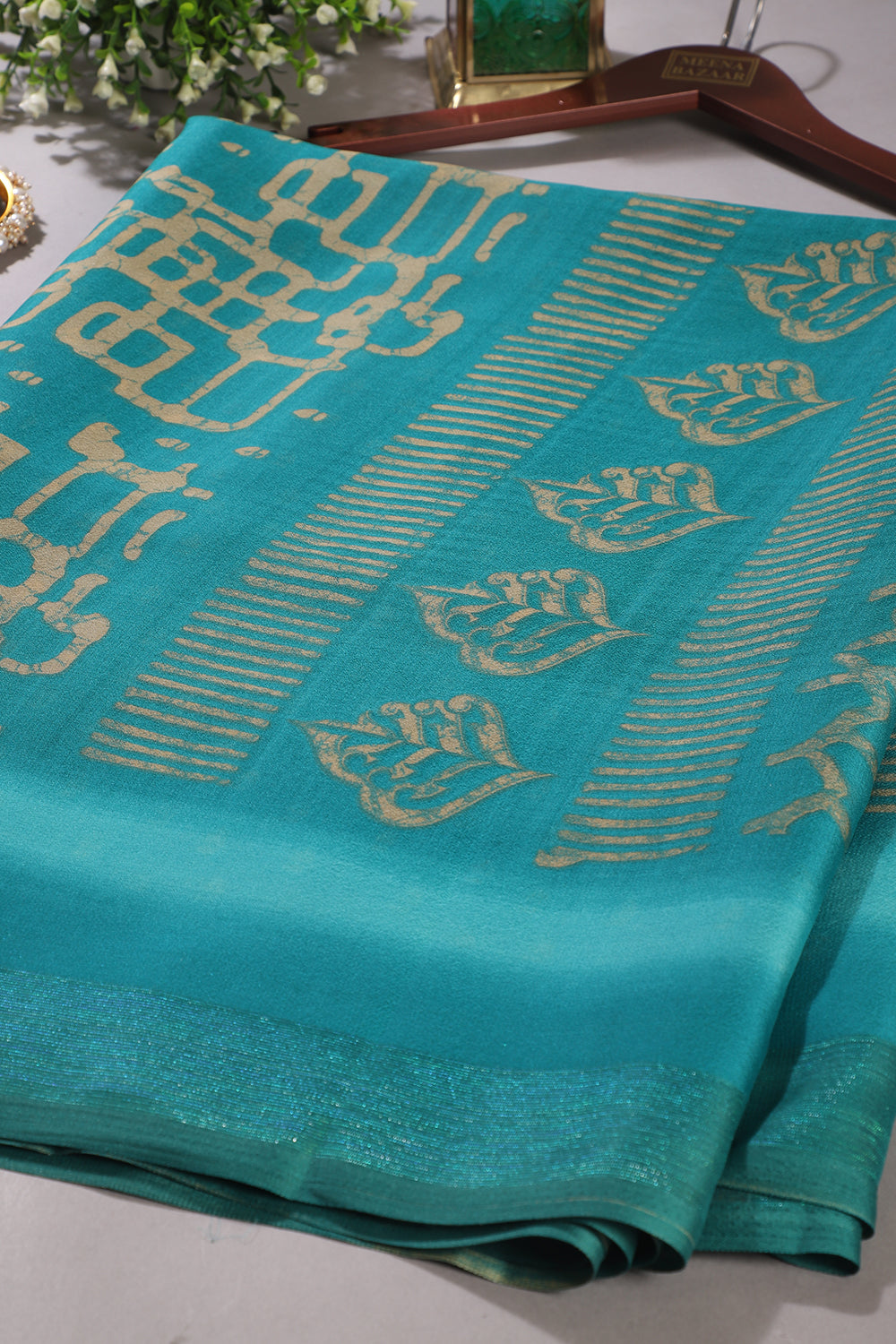 Teal Green Color Georgette Printed Saree