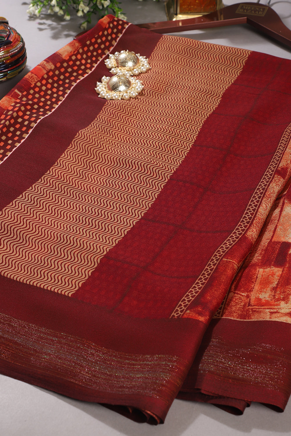 Maroon Color Georgette  Abstract Printed Saree