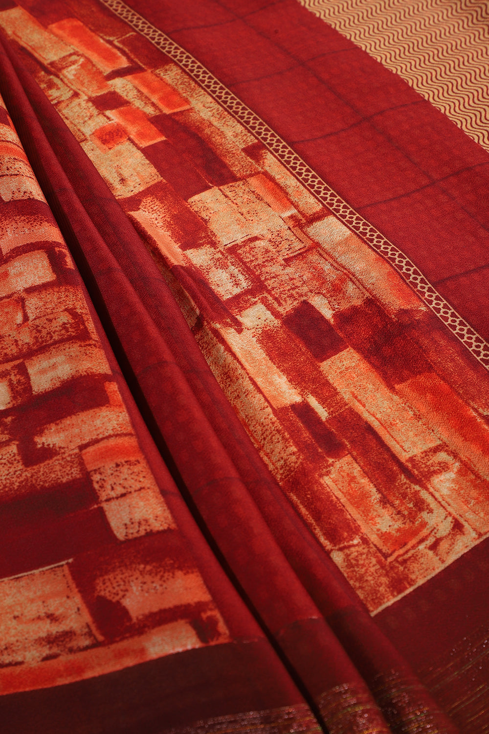 Maroon Color Georgette  Abstract Printed Saree