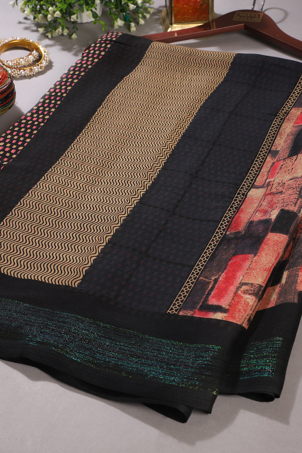 Black Color Georgette  Abstract Printed Saree