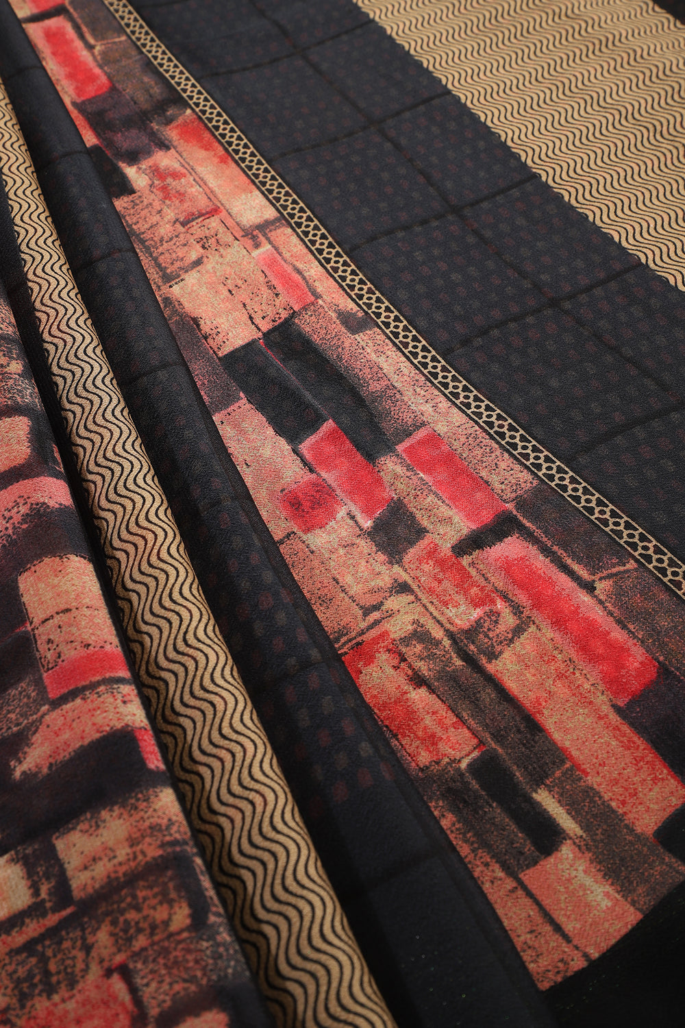 Black Color Georgette  Abstract Printed Saree