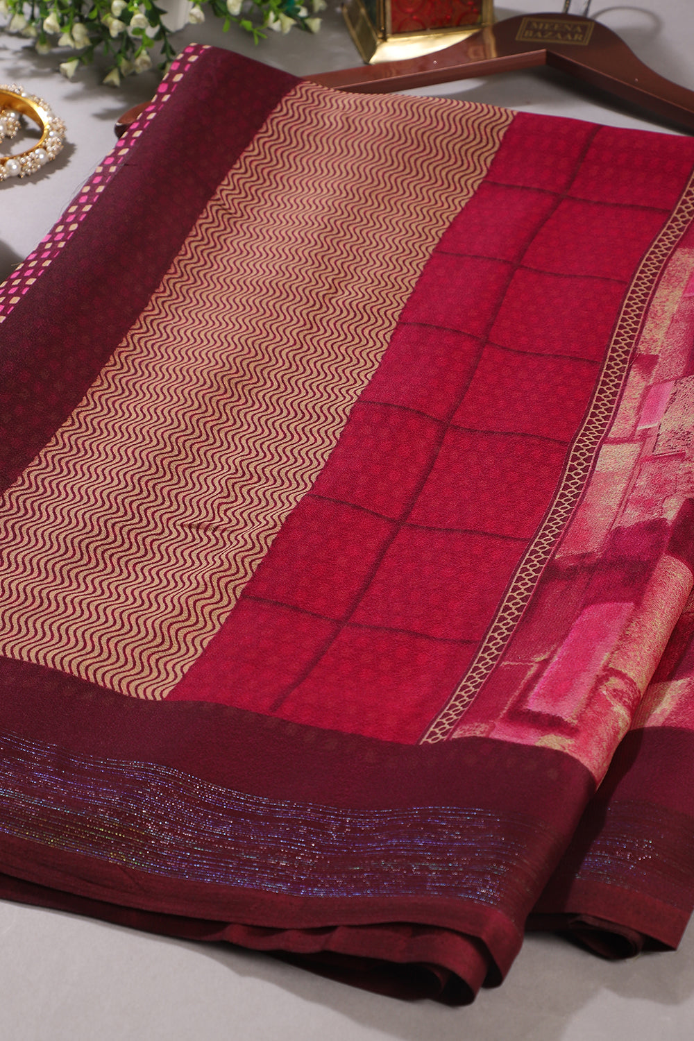 Wine Color Georgette  Abstract Printed Saree