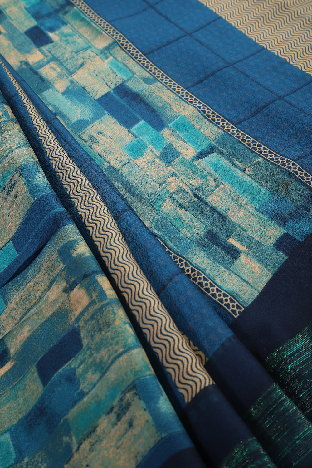 Navy Color Georgette  Abstract Printed Saree