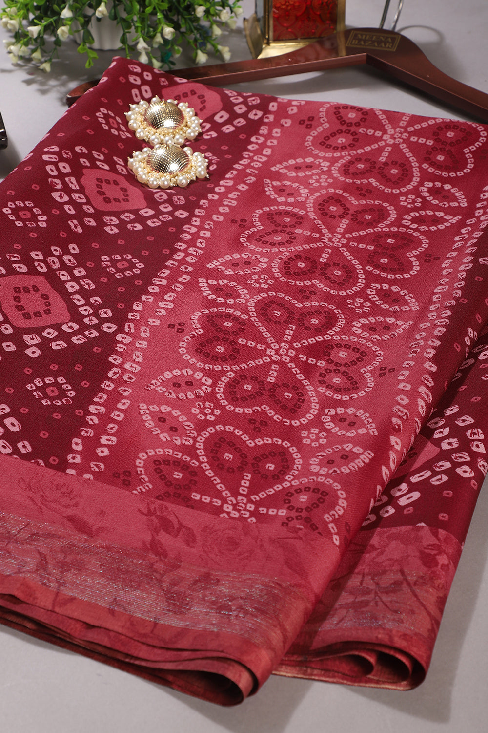 Old Brick Color Georgette  Abstract Printed Saree
