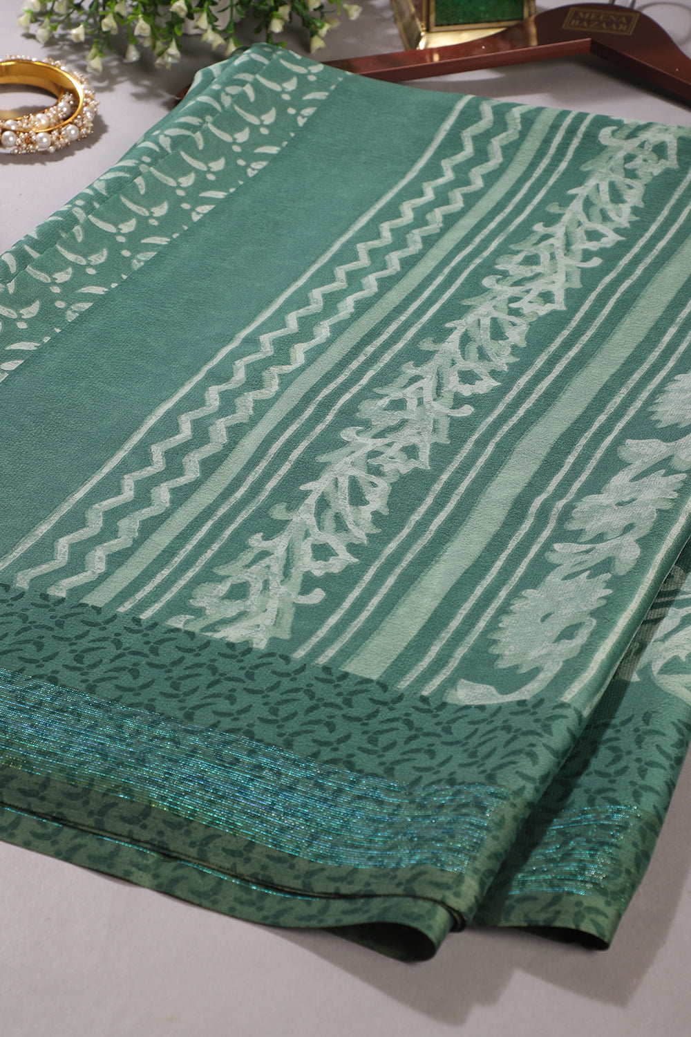 Sea Green Color Georgette Printed Saree